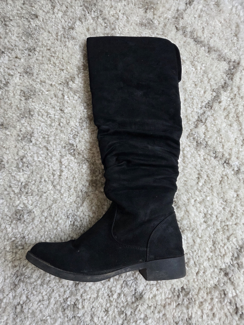 JustFab Saria Wide Calf Flat Boot Black Suede